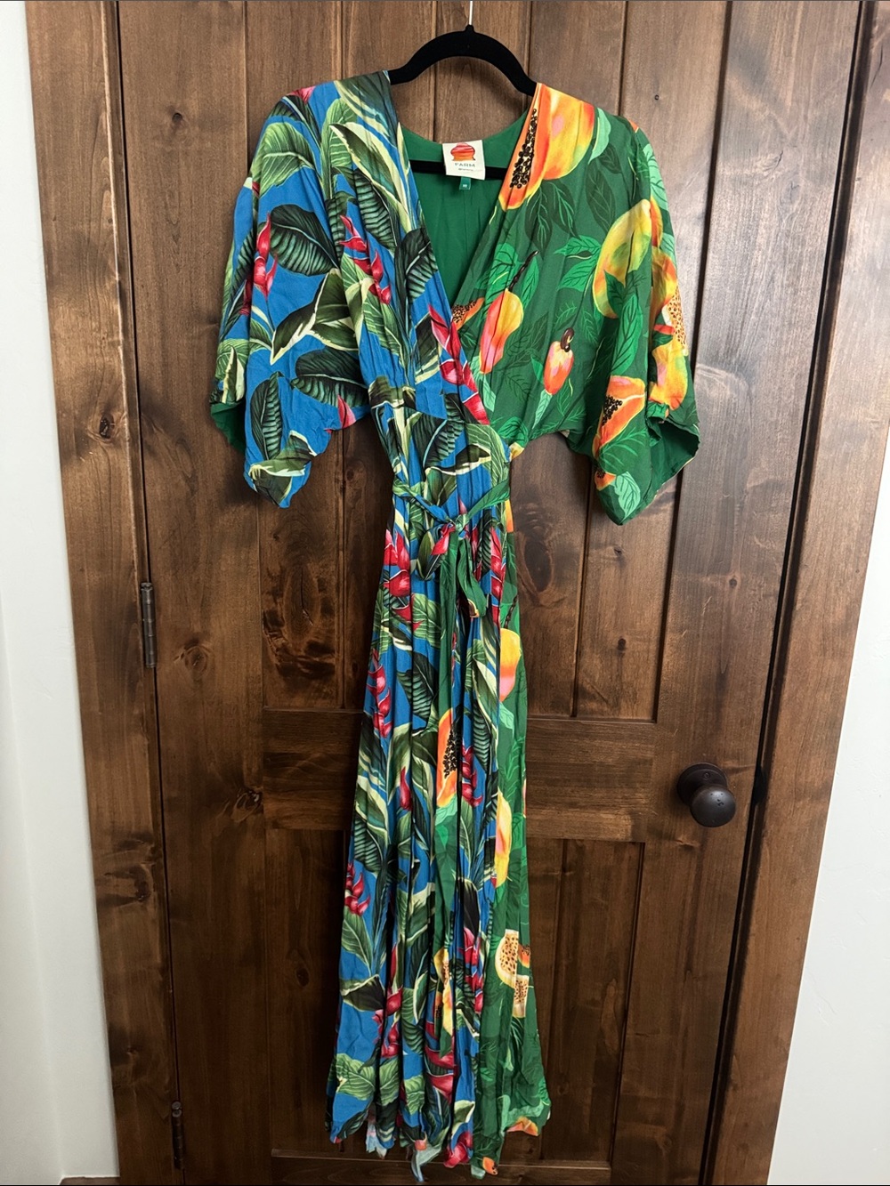 Farm Rio Dual Prints Papaya Dream Maxi Wrap Dress